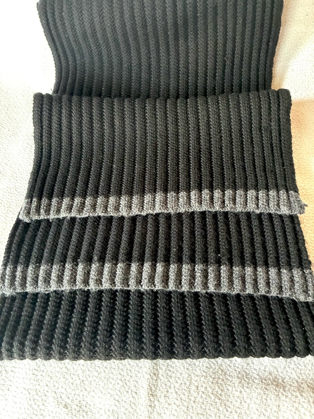 Banana Republic X Fine Merino Wool Black and Gray Ribbed Knit Scarf